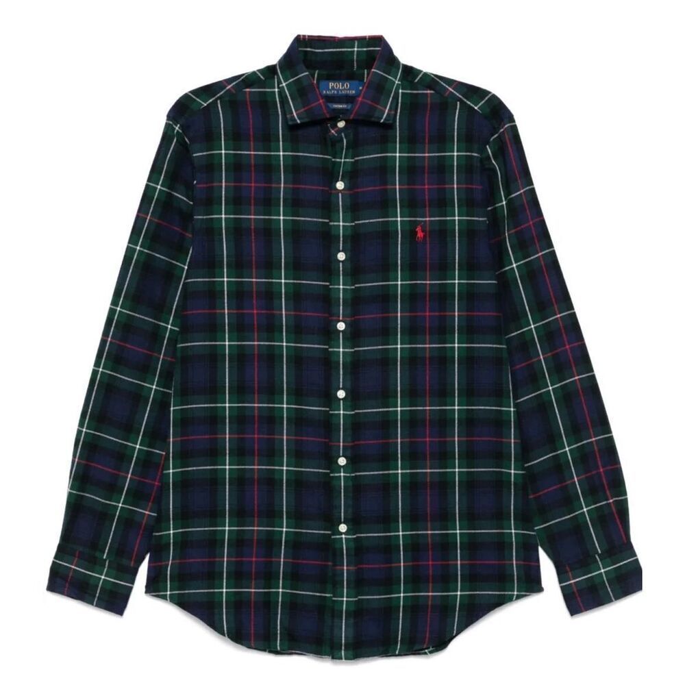Polo Ralph Lauren NWT Icon Logo Plaid Twill Custom Fit Flannel Green XLT